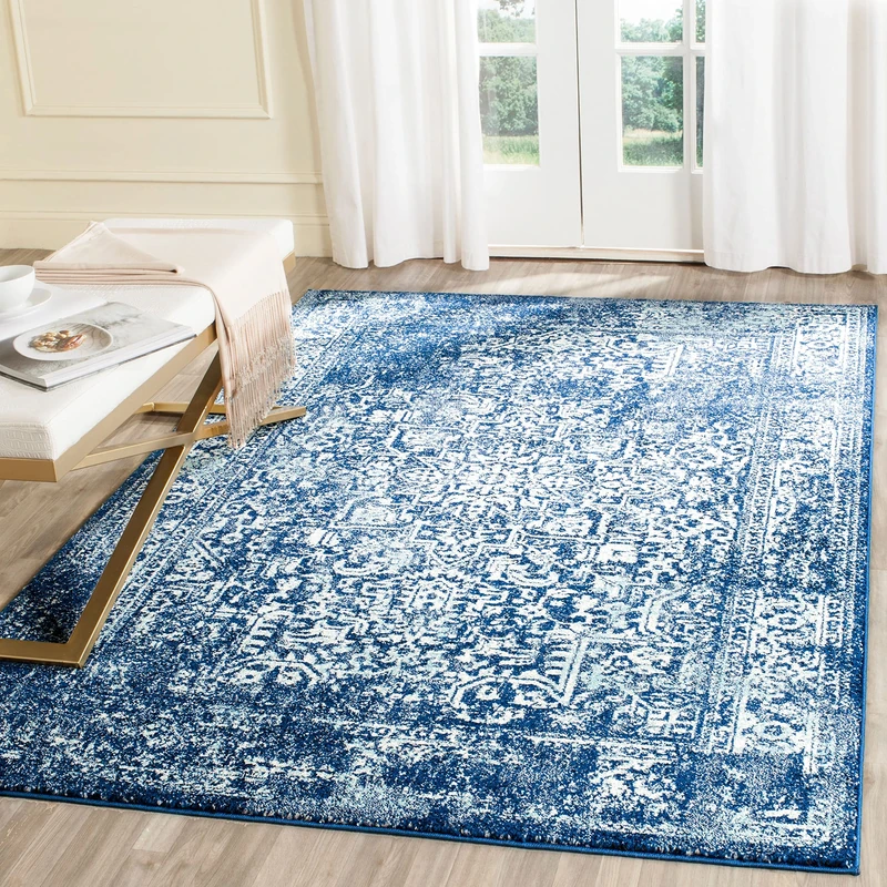 Safavieh Transitional Indoor Woven Rectangle Area Rug, Evoke Collection, EVK256, in Navy / Ivory, 122 X 183 cm for Living Room, Bedroom or Any Indoor Space