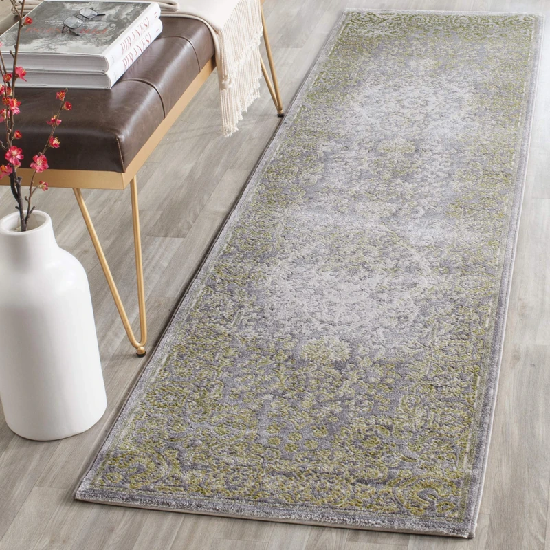 Safavieh Glam Indoor Woven Runner Area Rug, Passion Collection, PAS402, in Grey / Green, 66 X 244 cm for Living Room, Bedroom or Any Indoor Space