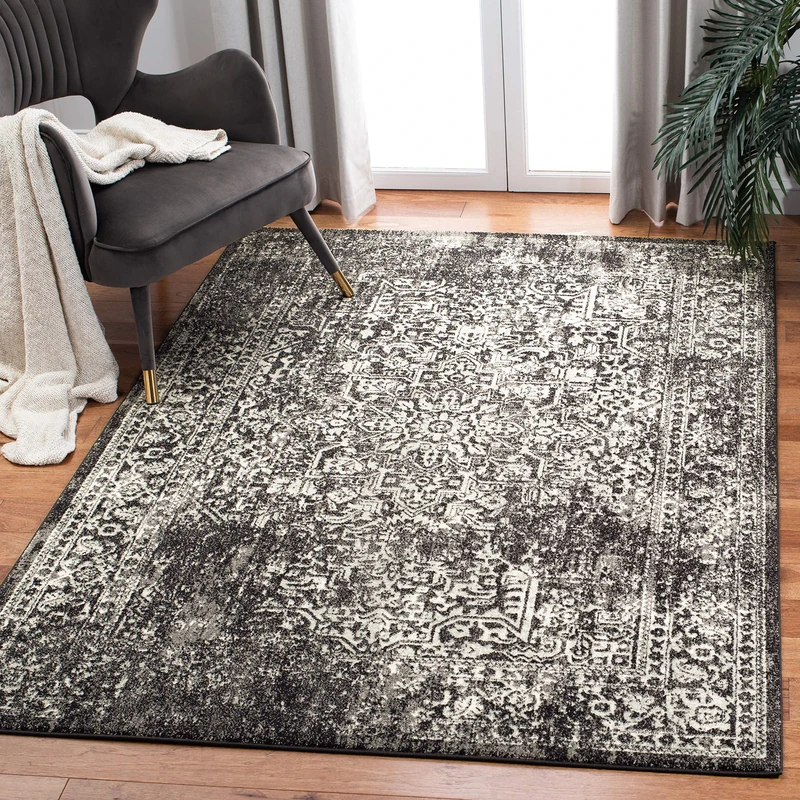 Safavieh Transitional Indoor Woven Rectangle Area Rug, Evoke Collection, EVK256, in Black/Grey, 122 X 183 cm for Living Room, Bedroom or Any Indoor Space