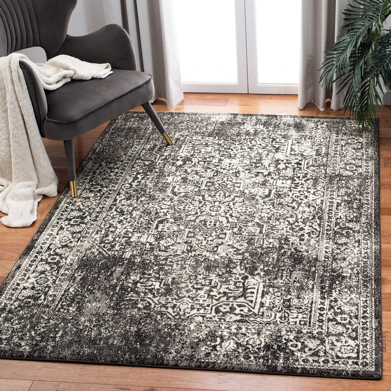 Safavieh Transitional Indoor Woven Rectangle Area Rug, Evoke Collection, EVK256, in Black/Grey, 155 X 229 cm for Living Room, Bedroom or Any Indoor Space