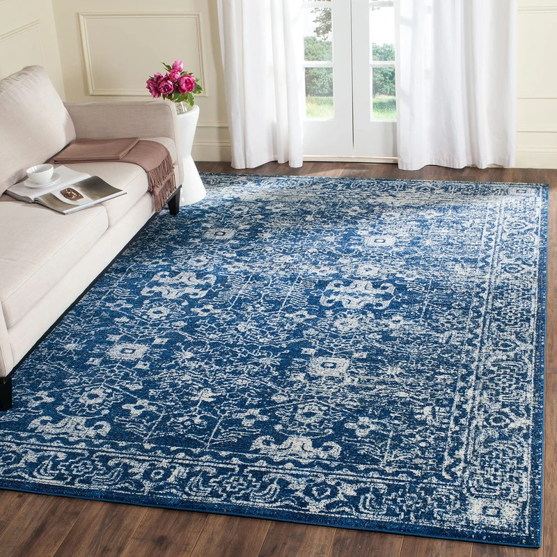 Safavieh Transitional Indoor Woven Rectangle Area Rug, Evoke Collection, EVK270, in Navy / Ivory, 91 X 152 cm for Living Room, Bedroom or Any Indoor Space
