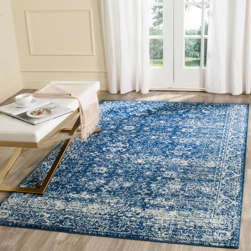 Safavieh Transitional Indoor Woven Rectangle Area Rug, Evoke Collection, EVK270, in Navy / Ivory, 155 X 229 cm for Living Room, Bedroom or Any Indoor Space