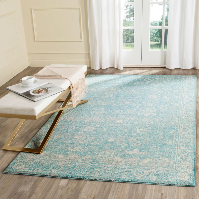 Safavieh Transitional Indoor Woven Rectangle Area Rug, Evoke Collection, EVK270, in Light Blue / Ivory, 122 X 183 cm for Living Room, Bedroom or Any Indoor Space