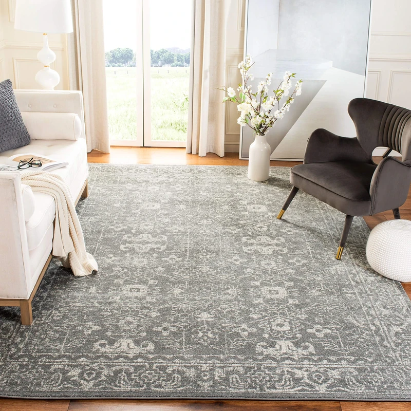 Safavieh Transitional Indoor Woven Rectangle Area Rug, Evoke Collection, EVK270, in Grey / Ivory, 91 X 152 cm for Living Room, Bedroom or Any Indoor Space