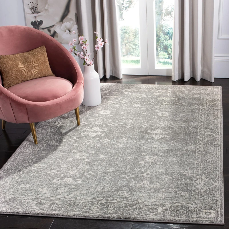 Safavieh Transitional Indoor Woven Rectangle Area Rug, Evoke Collection, EVK270, in Grey / Ivory, 155 X 229 cm for Living Room, Bedroom or Any Indoor Space