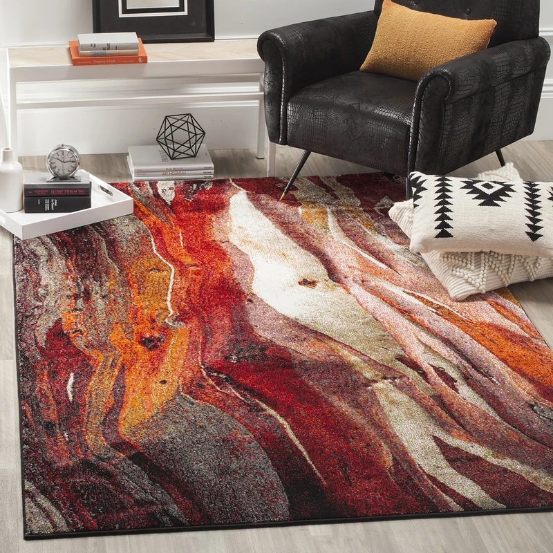 Safavieh Contemporary Area Rug for Living Dining Room Bedroom Glacier Collection Short Pile Red Multi 160 x 229 cm (5'3" x 90")