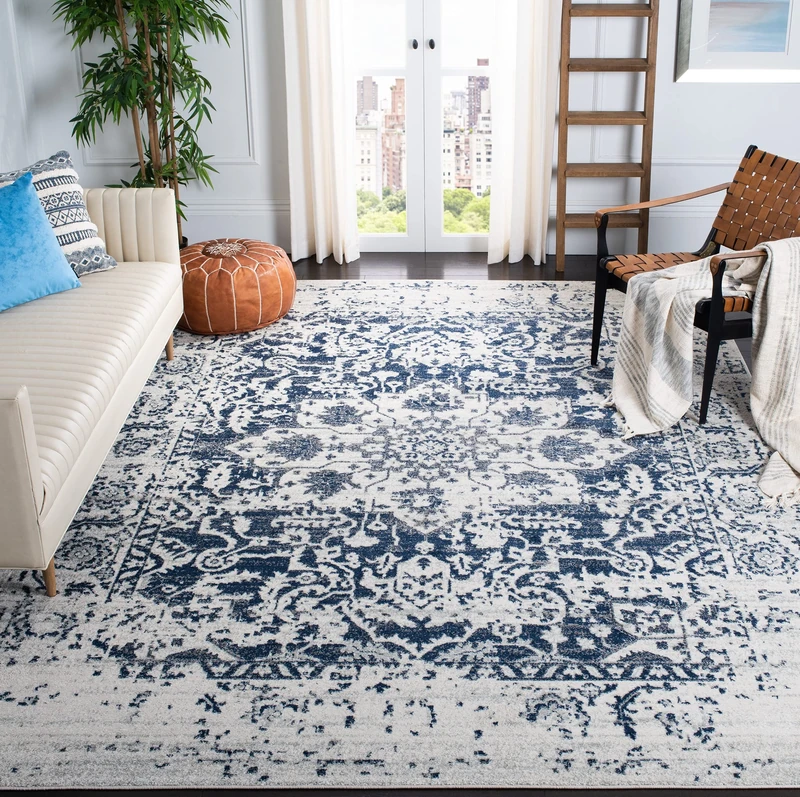 Safavieh Modern Chic Indoor Woven Rectangle Area Rug, Madison Collection, MAD603, in Cream / Navy, 91 X 152 cm for Living Room, Bedroom or Any Indoor Space