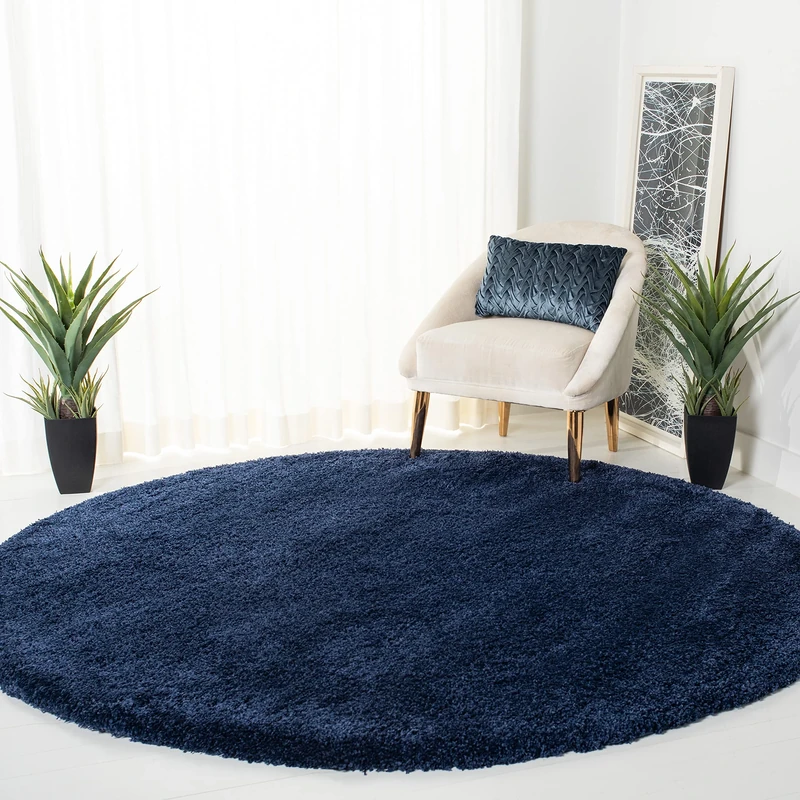 Safavieh Shag Rug for Living Room, Dining Room, Bedroom - Milan Shag Collection, High Pile, in Navy, 91 X 91 cm