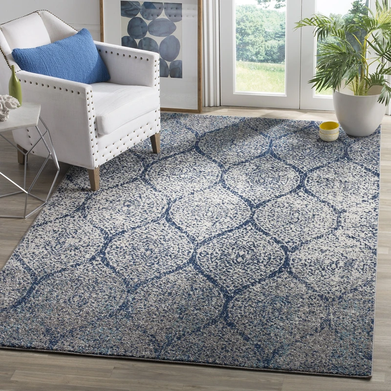 Safavieh Modern Chic Indoor Woven Rectangle Area Rug, Madison Collection, MAD604, in Navy / Silver, 201 X 279 cm for Living Room, Bedroom or Any Indoor Space
