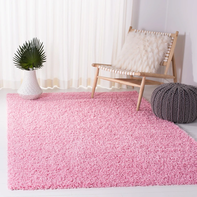 Safavieh Shaggy Rug for Living Room, Dining Room, Bedroom - Athens Shag Collection, High Pile, in Pink, 155 X 229 cm