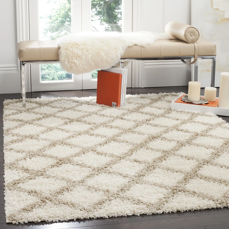 Safavieh Shaggy Rug for Living Room, Dining Room, Bedroom - Dallas Shag Collection, High Pile, in Ivory and Beige, 91 X 152 cm