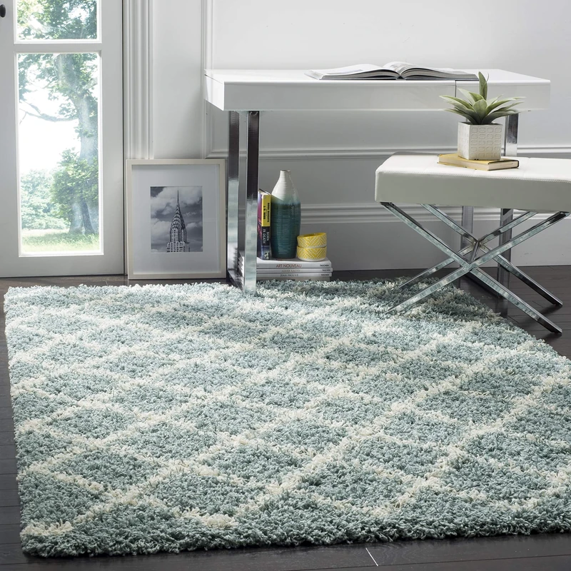 Safavieh Shaggy Indoor Woven Rectangle Area Rug, Dallas Shag Collection, SGD258, in Seafoam/Ivory, 91 x 152 cm for Living Room, Bedroom or Any Indoor Space