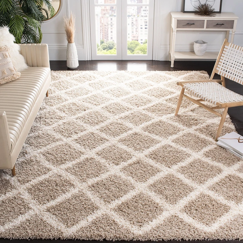 Safavieh Shaggy Indoor Woven Rectangle Area Rug, Dallas Shag Collection, SGD258, in Beige/Ivory, 91 x 152 cm for Living Room, Bedroom or Any Indoor Space