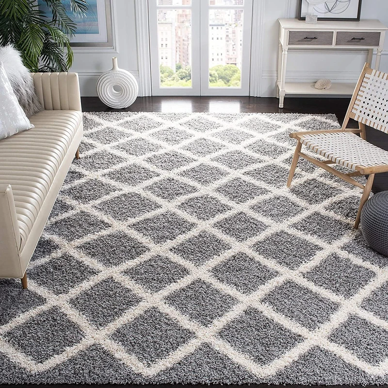 Safavieh Shaggy Indoor Woven Rectangle Area Rug, Dallas Shag Collection, SGD258, in Grey/Ivory, 91 x 152 cm for Living Room, Bedroom or Any Indoor Space