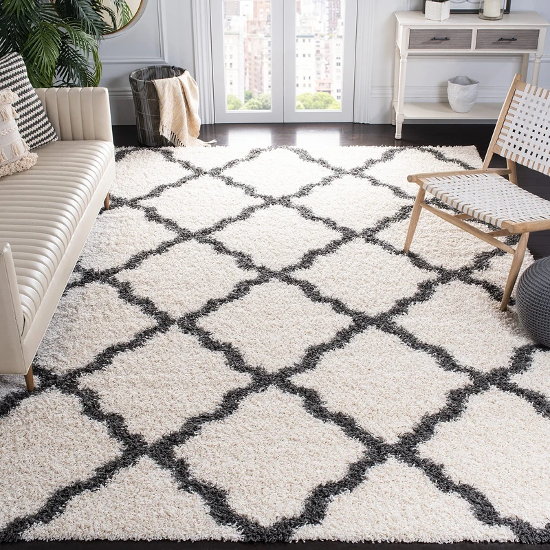 Safavieh Shaggy Indoor Woven Rectangle Area Rug, Dallas Shag Collection, SGD258, in Ivory/Dark Grey, 91 x 152 cm for Living Room, Bedroom or Any Indoor Space