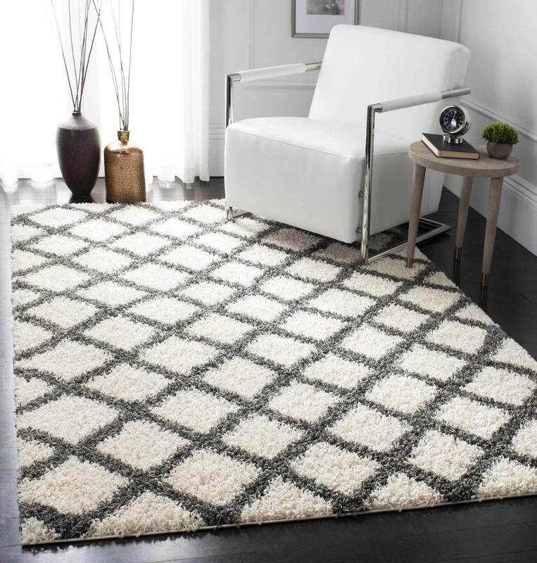 Safavieh Shaggy Rug for Living Room, Dining Room, Bedroom - Dallas Shag Collection, High Pile, in Ivory and Dark Grey, 183 X 274 cm