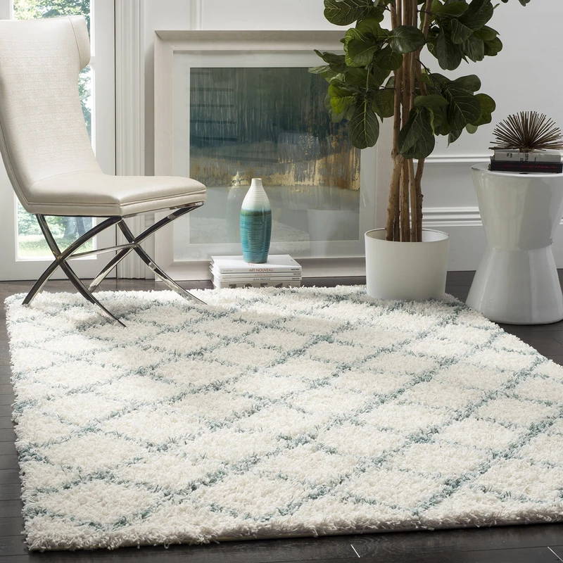 Safavieh Shaggy Indoor Woven Rectangle Area Rug, Dallas Shag Collection, SGD258, in Ivory/Seafoam, 91 x 152 cm for Living Room, Bedroom or Any Indoor Space