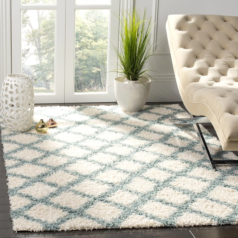 Safavieh Shaggy Indoor Woven Rectangle Area Rug, Dallas Shag Collection, SGD258, in Ivory/Seafoam, 122 x 183 cm for Living Room, Bedroom or Any Indoor Space