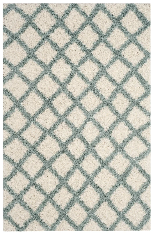 Safavieh Shaggy Indoor Woven Rectangle Area Rug, Dallas Shag Collection, SGD258, in Ivory/Seafoam, 155 x 229 cm for Living Room, Bedroom or Any Indoor Space