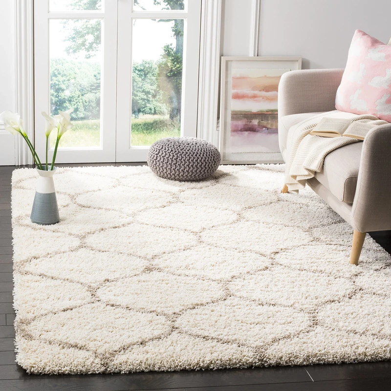 Safavieh Shaggy Indoor Woven Rectangle Area Rug, Hudson Shag Collection, SGH280, in Ivory/Beige, 91 x 152 cm for Living Room, Bedroom or Any Indoor Space