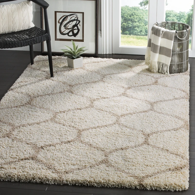 Safavieh Shaggy Indoor Woven Rectangle Area Rug, Hudson Shag Collection, SGH280, in Ivory/Beige, 122 x 183 cm for Living Room, Bedroom or Any Indoor Space