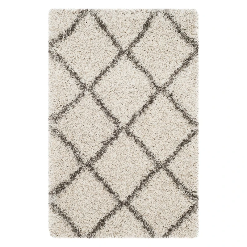 Safavieh Shag Rug for Living Room, Dining Room, Bedroom - Hudson Shag Collection, High Pile, in Ivory and Grey, 76 X 183 cm