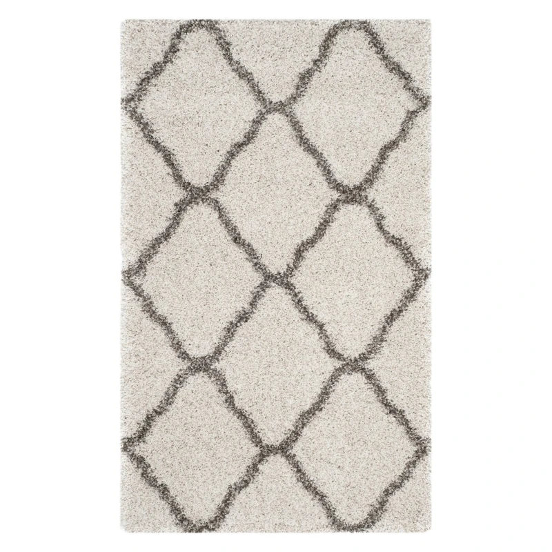Safavieh Shaggy Indoor Woven Rectangle Area Rug, Hudson Shag Collection, SGH283, in Ivory / Grey, 91 X 152 cm for Living Room, Bedroom or Any Indoor Space