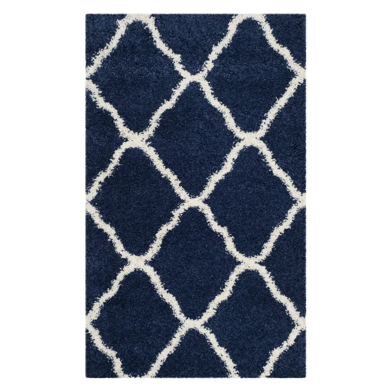 Safavieh Shaggy Indoor Woven Rectangle Area Rug, Hudson Shag Collection, SGH283, in Navy/Ivory, 91 x 152 cm for Living Room, Bedroom or Any Indoor Space