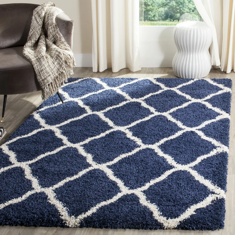 Safavieh Shaggy Indoor Woven Rectangle Area Rug, Hudson Shag Collection, SGH283, in Navy/Ivory, 183 x 274 cm for Living Room, Bedroom or Any Indoor Space