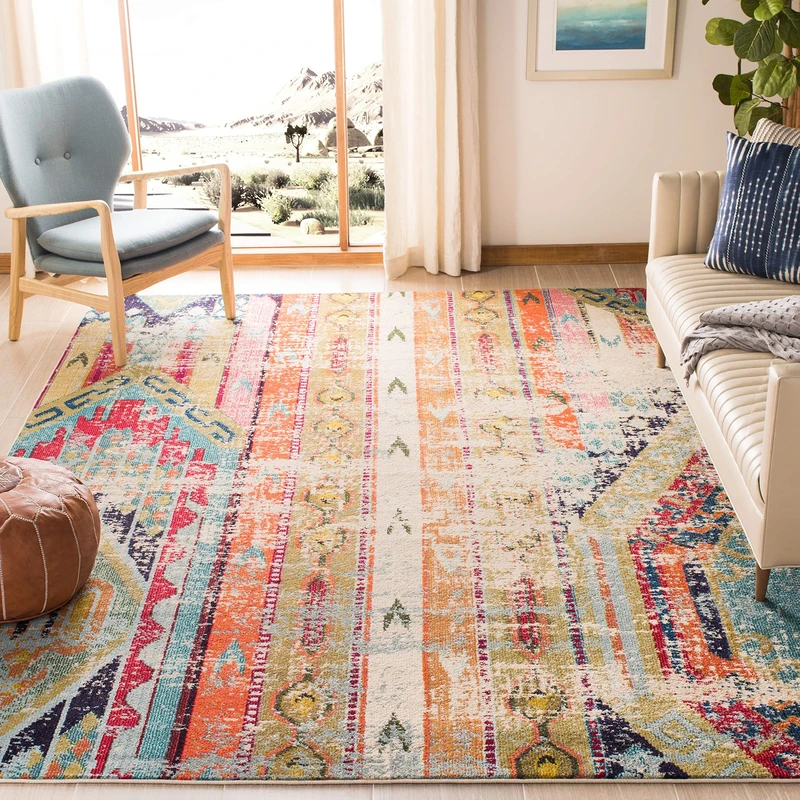 SAFAVIEH Boho Rug for Living Room, Dining Room, Bedroom - Monaco Collection, Short Pile, in Multi, 91 X 152 cm