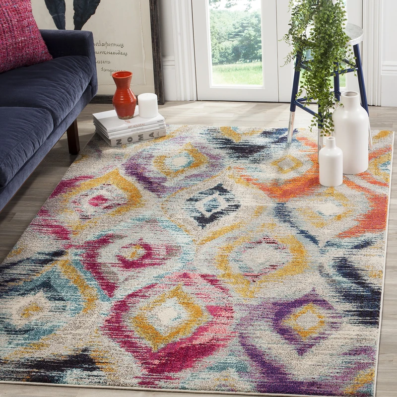 Safavieh Boho Chic Indoor Woven Rectangle Area Rug, Monaco Collection, MNC242, in Multi, 91 X 152 cm for Living Room, Bedroom or Any Indoor Space