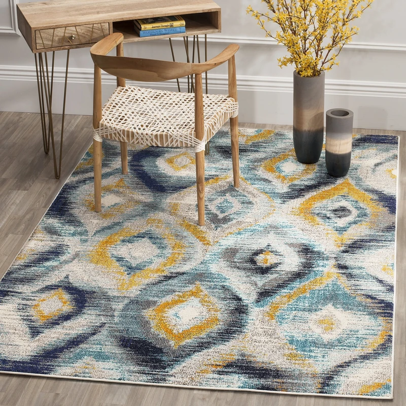 Safavieh Boho Chic Indoor Woven Rectangle Area Rug, Monaco Collection, MNC242, in Blue / Multi, 155 X 231 cm for Living Room, Bedroom or Any Indoor Space