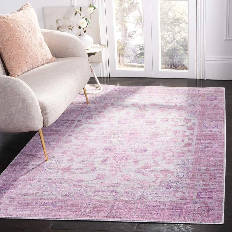 SAFAVIEH Craft Art-Inspired Rug for Living Room, Dining Room, Bedroom - Valencia Collection, Short Pile, in Pink and Multi, 91 X 152 cm