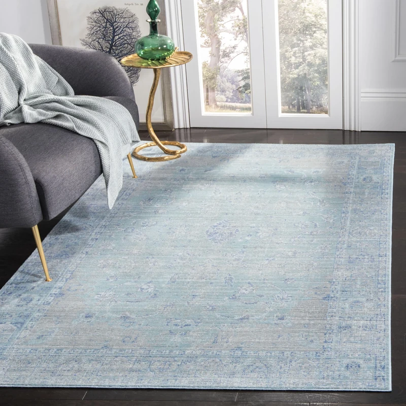 SAFAVIEH Craft Art-Inspired Rug for Living Room, Dining Room, Bedroom - Valencia Collection, Short Pile, in Teal and Multi, 122 X 183 cm