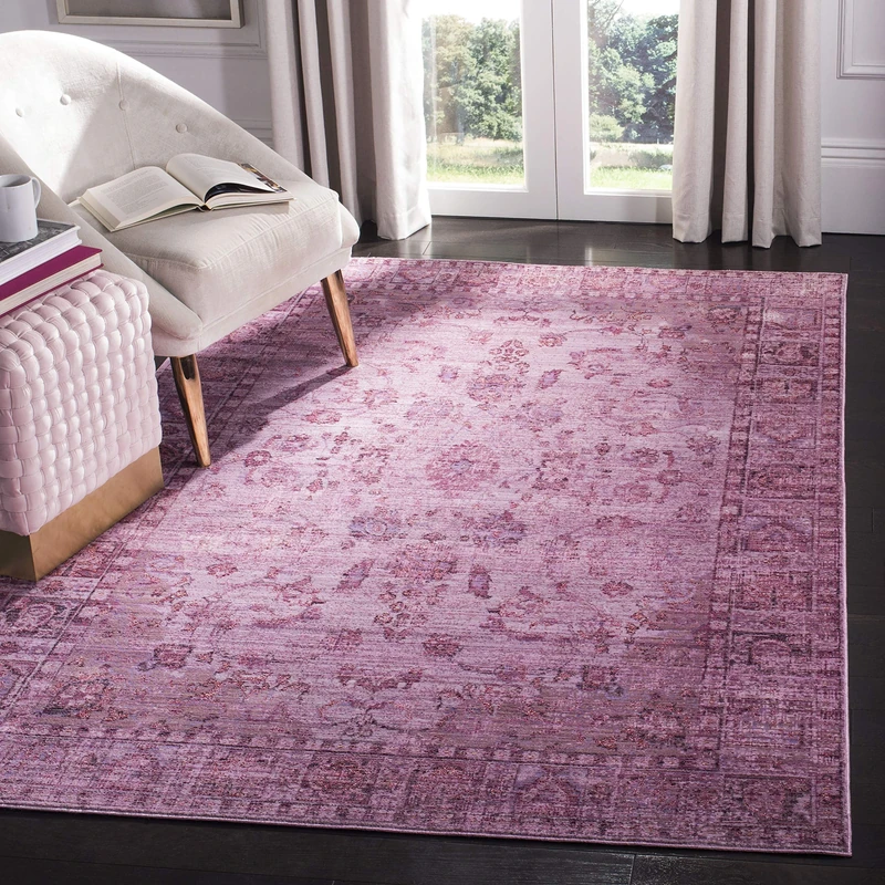 SAFAVIEH Craft Art-Inspired Rug for Living Room, Dining Room, Bedroom - Valencia Collection, Short Pile, in Pink and Multi, 122 X 183 cm