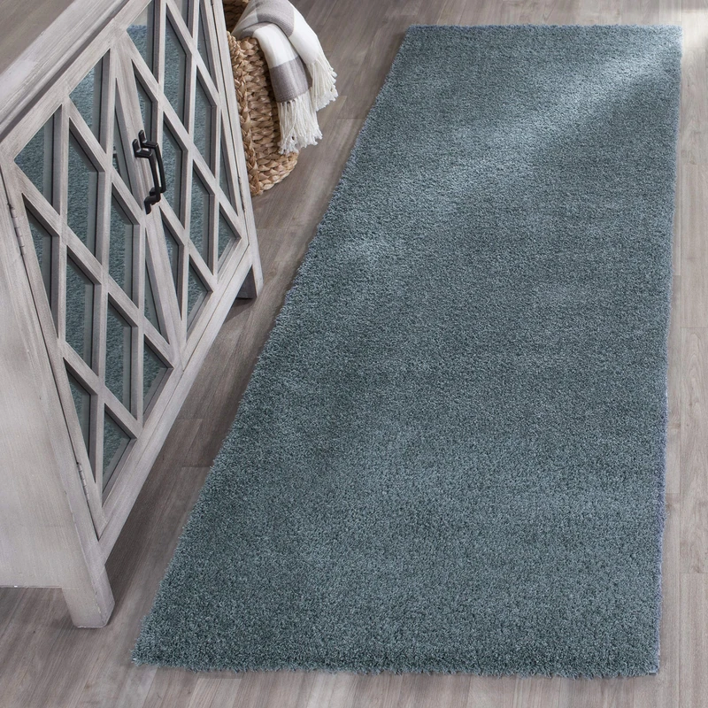 Safavieh Shaggy Indoor Woven Runner Area Rug, Velvet Collection, VSG169, in Light Blue, 69 X 213 cm for Living Room, Bedroom or Any Indoor Space