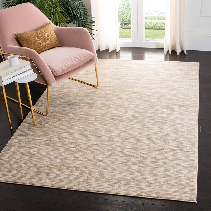 Safavieh Glam Solid Color Rug for Living Room, Dining Room, Bedroom - Vision Collection, Short Pile, in Creme, 183 X 274 cm