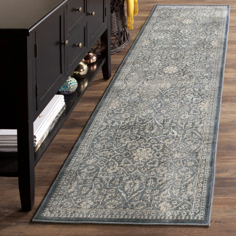 Safavieh Traditional Indoor Woven Runner Area Rug, Vintage Collection, VTG175, in Blue / Light Grey, 66 X 244 cm for Living Room, Bedroom or Any Indoor Space