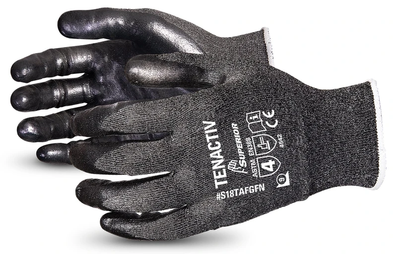 TENACTIV COMPOSITE FILAMENT FIBRE LEVEL-5 CUT-RESISTANT KNIT GLOVE WITH FOAM NITRILE PALMS BLACK 06