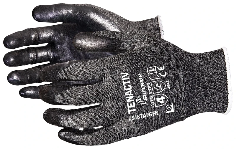 TENACTIV COMPOSITE FILAMENT FIBRE LEVEL-5 CUT-RESISTANT KNIT GLOVE WITH FOAM NITRILE PALMS BLACK 07