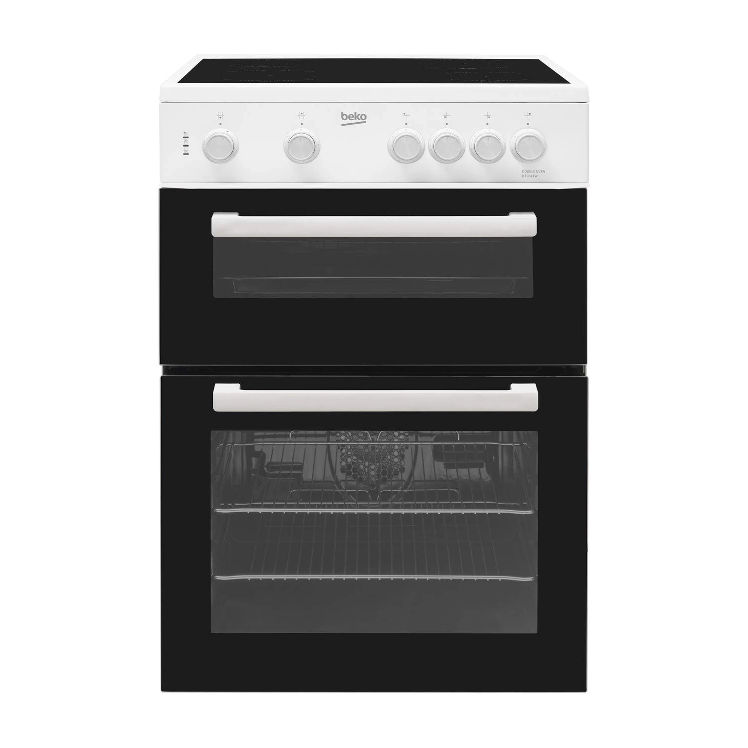 Beko KTC611W 60cm A Rated Twin Cavity 4 Burners Ceramic Electric Cooker in White