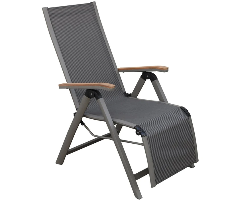 Dehner Colmar Recliner Chair Collapsible Approx. 110 x 59 x 73 cm, textile/aluminium/FSC teak wood, anthracite - Image 1