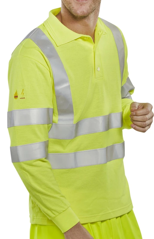 FIRE RETARDANT HI-VIS ANTI STATIC POLO LONG SLEEVED SATURN YELLOW XL