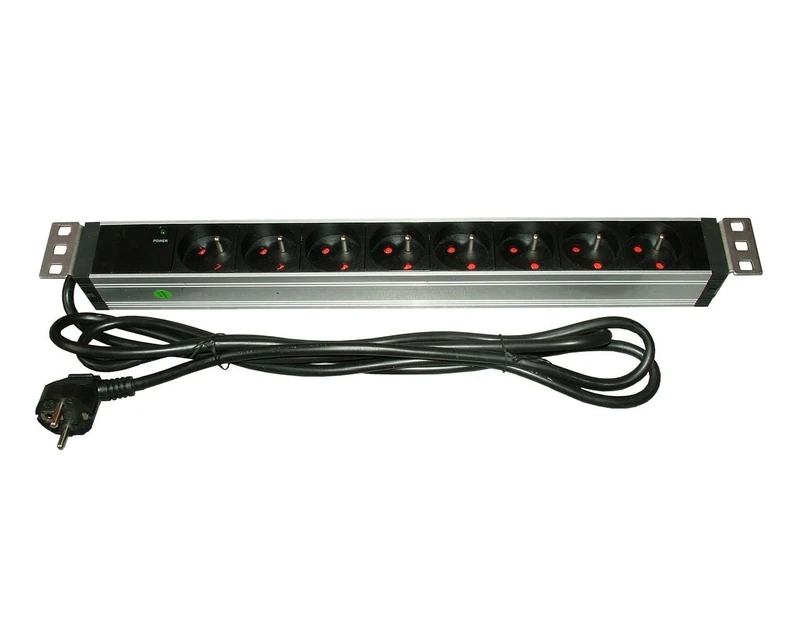 Infosec 61473 L8 RM - Rackable Headband 8 FR Sockets (2P+T), Black