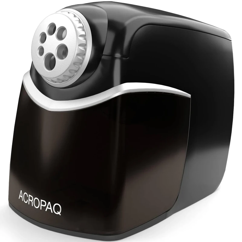 ACROPAQ Electric sharpener - Professional sharpener, with container, 6 holes for thick and thin pens - sharpener with can - black,41010