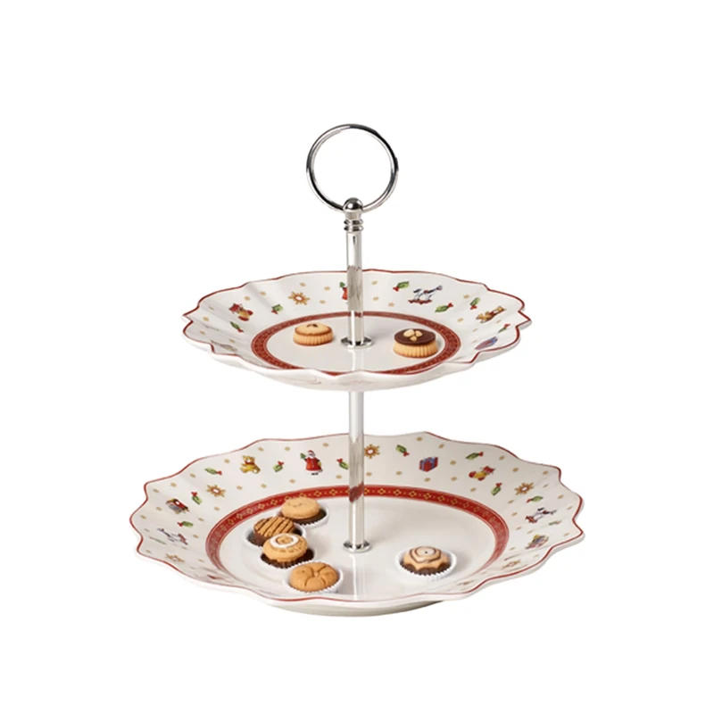 Villeroy & Boch – Toy's Delight Cake Stand Small, 3-tier Etagere 4 Pieces, Christmas Decoration Indoor, Table Decoration Xmas, Premium Porcelain