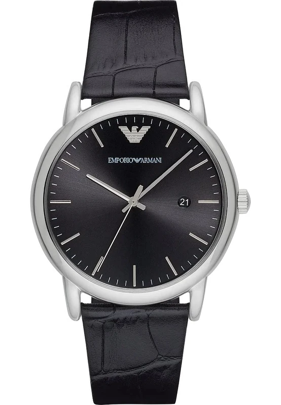 Emporio Armani Watch for Men, Three Hand Date Movement, 43 mm Silver Stainless Steel Case with a Leather Strap, AR2500
