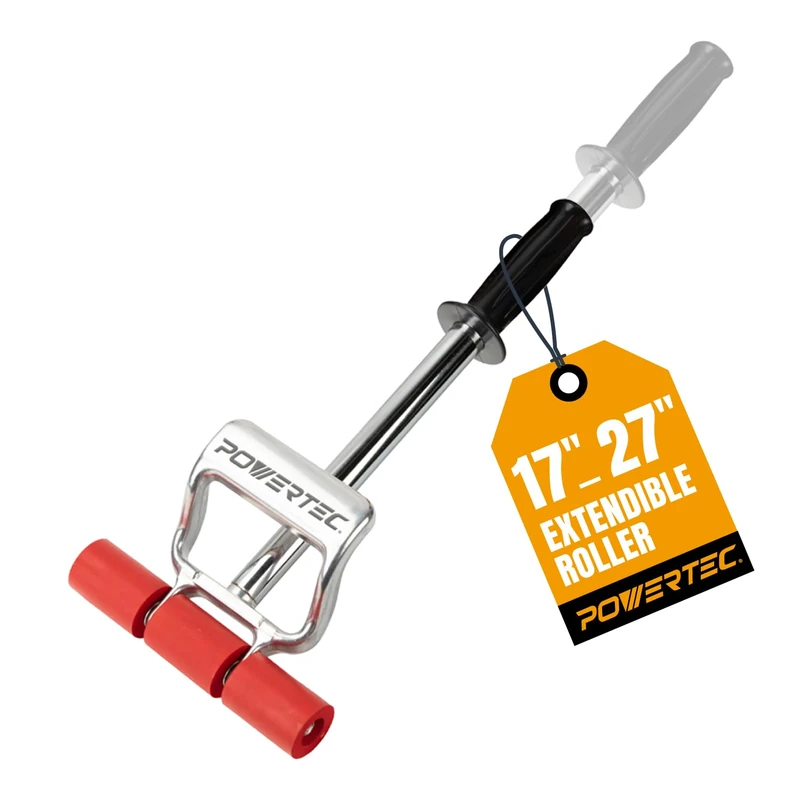 PowerTec Vinyl Flooring, Tile & Linoleum Roller Handle, 7.5" Wide for LVP, Veneer, Carpet, Wall Coverings, 1PK (71033), Silver/red, 17"-27" Extendable