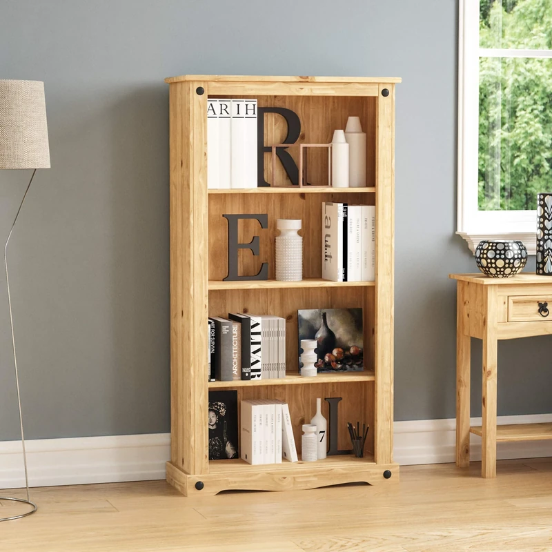 Vida Designs Corona Medium Bookcase Solid Distressed Waxed Pine