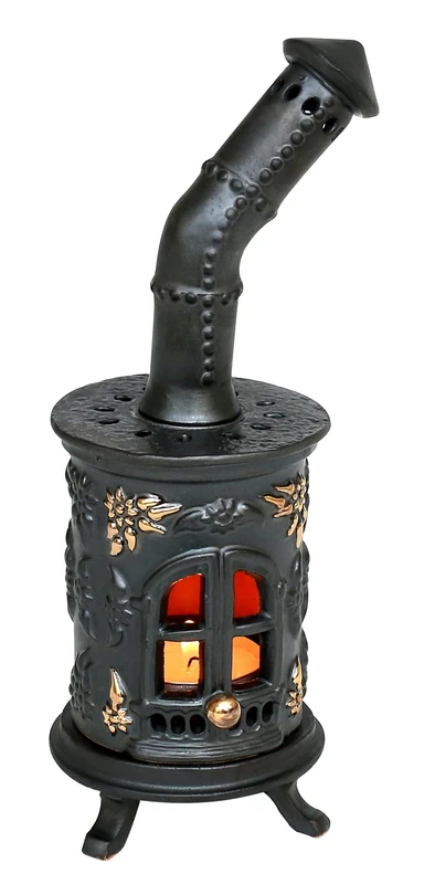 ***Ceramic Tea Light Oven - Black with Gold - Hand Art Ceramic, Approx. 21 cm